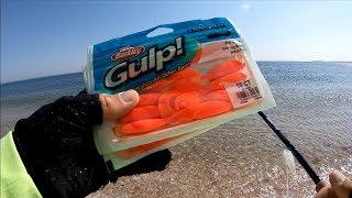 Finally Trying SALMON RED GULP! - Fluke Fishing the OPEN BEACH - Long Island NY