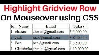 highlight gridview row background color change on mouseover using css