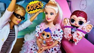 DOCTOR, YOU'VE GOT THE KIDS MIXED UP! Pregnant Barbie and Lol surprise in the hospital cartoon lol