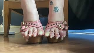 very long natural long toenails in platform heel sandals