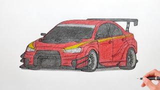 How to draw a MITSUBISHI LANCER EVOLUTION 10 widebody / drawing evo x varis body kit car 2008 #2