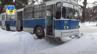 Черкаський тролейбус- Розвернуло на слизькій дорозі, ЗиУ-682В №299 28.02.2018 / Cherkasy trolleybus