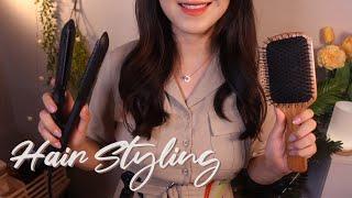 ASMR Hair Styling Brushing and Curling w/ Steam (Layered + No Talking)