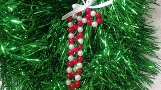 DIY Candy Christmas beaded.  Елочная угрушка из бусин Новогодняя конфета.