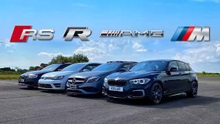 THE FASTEST TUNED HOT HATCH 3.. RS3 v M140i v GOLF R v A45 AMG