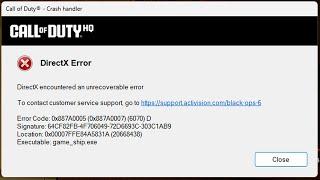  DirectX Unrecoverable Error COD Call of Duty - fix
