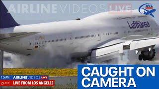 Boeing 747 bounces on LAX runway during hard landing