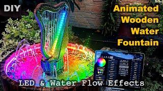 Animated Wooden Water Fountain with LED & Water Flow Effects | DIY