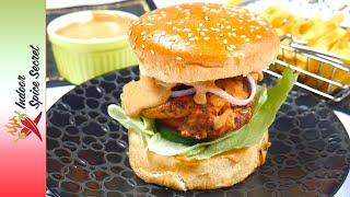 BBQ Chicken Grill Burger Recipe | Burger Recipe by Indoor Spice Secret