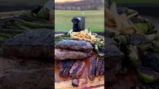 Fire-Roasted New York Strip and Veggies with French Fries