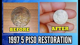 1997 5 Piso BSP cleaning and restoration#metalpolishing #coin#philippines ALEJANDRO BELGA TV