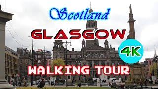 GLASGOW WALK Scotland Walking Tour in 4K, City Center and river Clyde