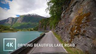 Road Trip by Lake, Mountains in Norway, Lovatnet, Loen (4K/60fps)