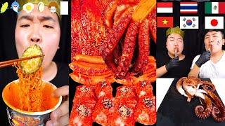 ASMR MUKBANG| 직접 만든 불닭 짜장 버섯 양념치킨 소세지 먹방 & 레시피 FRIED CHICKEN AND FIRE NOODLES HUBA후바