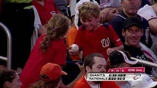 SF@WSH: Young Nats fan goes wild after receiving ball