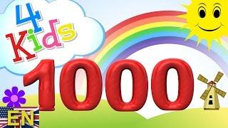 Numbers counting from 100 to 1000 for children in 100 steps. Counting hundred to thousand (english)