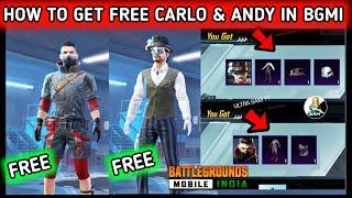 GET FREE CARLO & ANDY CHARACTER  FREE CHARACTER VOUCHER BGMI EVENT  HOW TO GET FREE CHARACTER BGMI