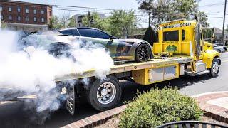 Corvette does Massive Burnout on Truck Bed through Downtown!