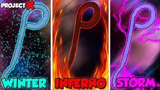 SHOWCASING WINTER,INFERNO AND STORM STAFFS IN PROJECT X! | ROBLOX | WHICH ONE IS STRONGEST!?