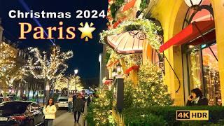 Paris, France - Paris Christmas lights | Christmas walk in Paris 2024 | Paris 4K HDR | UHD 4K walk