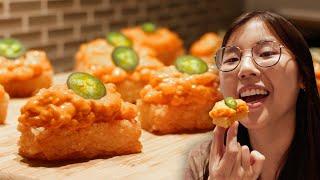 Crispy Rice Spicy Salmon  (crispy outside, soft inside)