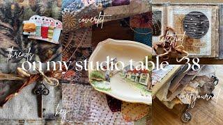 on my studio table - episode 38 (a bit of a scare, art journal, stitch, celestial theme)