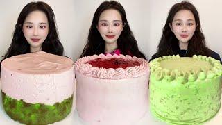 AsmrEating Raspberry Cream Cake (Soft And Waxy Sound) 크림丨먹방丨Mukbang丨Satisfying丨Eatings