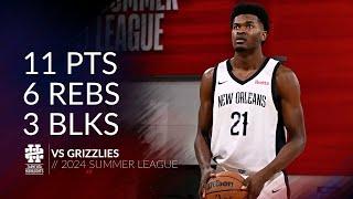 Yves Missi 11 pts 6 rebs 3 blks vs Grizzlies 2024 Summer League