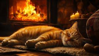 Fall asleep to the Purring of a Cat & Fireplace  Deep Sleep and Relax in Cozy Winter Hut