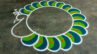 Bhogi kundala muggulunew model Sankranthi peacock rangolipongal rangoli easySuper colour rangoli