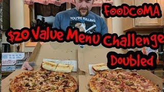 $20 VALUE MENU CHALLENGE DOMINOS PIZZA | RANDY SANTEL |FOODCOMA | DOUBLED