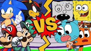 M.U.G.E.N Battles | Mario/Luigi/Sonic/Shadow vs SpongeBob/DoodleBob/Gumball/Darwin