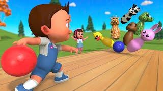 Let's Play Bowling  Game with Animals Alley Toy Set 3D Kids Learning | Animals Names Educational