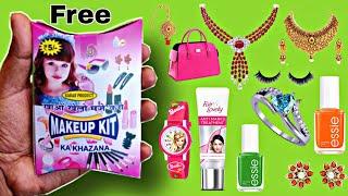 Makeup Kit Surprise Box Mein Nikli  Gold Ring, Lipstick, Nailpolish, Gold Rings, Earrings, Bindi