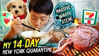 My 14 Day NEW YORK Quarantine | Korean 7-ELEVEN BREAKFAST Dumplings & MASSIVE Wagyu Steak