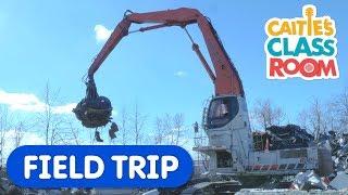 Giant Magnet Grapple Crushes Car! | Caitie's Classroom Field Trip | Construction Vehicles For Kids