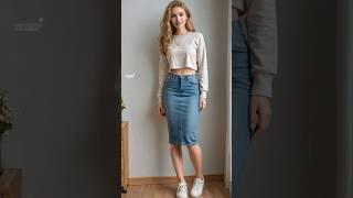 Spring fashion ideas with denim skirt for your daily outfit #outfit #styles