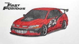 How to draw a MITSUBISHI LANCER EVOLUTION 8 from Fast and Furious 3 Tokyo drift / drawing car