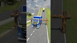 Colourful Buses & Cargo & Cement Trucks vs Logs Trap - BeamNG.Drive