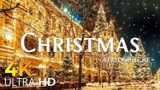 4K Christmas Atmosphere - Magical Christmas Scenes & Music Ambience, Christmas Lights & Snow Falling