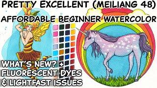 MeiLiang 48 PRETTY EXCELLENT WATERCOLOR REVIEW vs 36 Compare Paul Rubens. Lightfast Issues, Dye Test