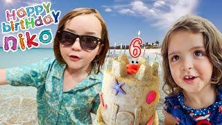 NiKO's BEST 6th BDAY EVER!!  Beach Birthday Party on a new Disney island! Pirate Adley Niko & Navey