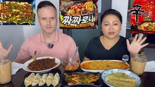 SPRING ONION KIMCHI SIAM DAN, BLACKBEANS NOODLES, SHIN RAMYUN, MOMO, THINGPUI #asmr #eating