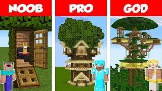 Minecraft NOOB vs PRO vs GOD: Jungle Tree House Build Challenge in Minecraft / Animation