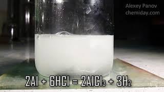 2Al + 6HCl → 2AlCl3 + 3H2 | Aluminum react with hydrogen chloride