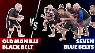 Old Man BJJ Black Belt vs Seven Blue Belts - Submission Challenge