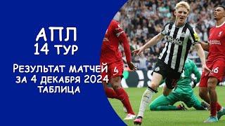 АПЛ 14 тур результат матча за 4 декабря. Турнирная таблица.