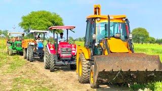 JCB 3dx Backhoe Loader Machine Loading Mud In Mahindra 475 Di Tractor and Stuck in Mud | Jcb Video