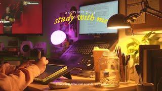 a cozy late-night study with me  2 hour real-time, rain sounds, no music