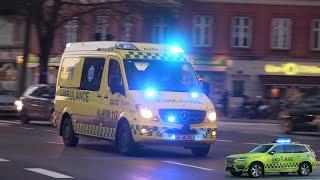 Ambulance A71 + AkutLaege L12 responding Code 3 in Copenhagen